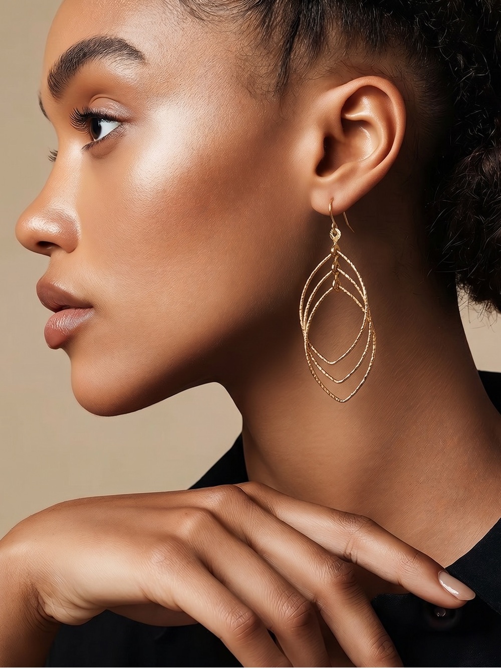 Emberly Gold Multi-Layer Teardrop Dangle Earrings
